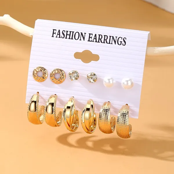 6 pairs Fashion Pearl Hoop Earrings